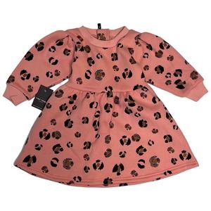 Tiny Tribe Leopard Print Long Sleeve Fit Flare Fleece Pink 12 Months